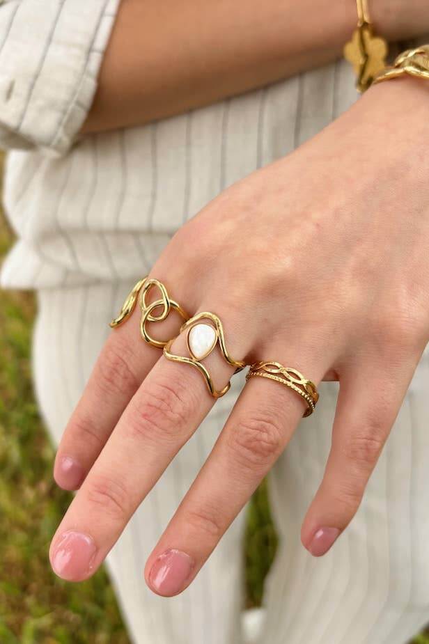 Edelstahlring 424RX139: Gold / Rostfreier Stahl