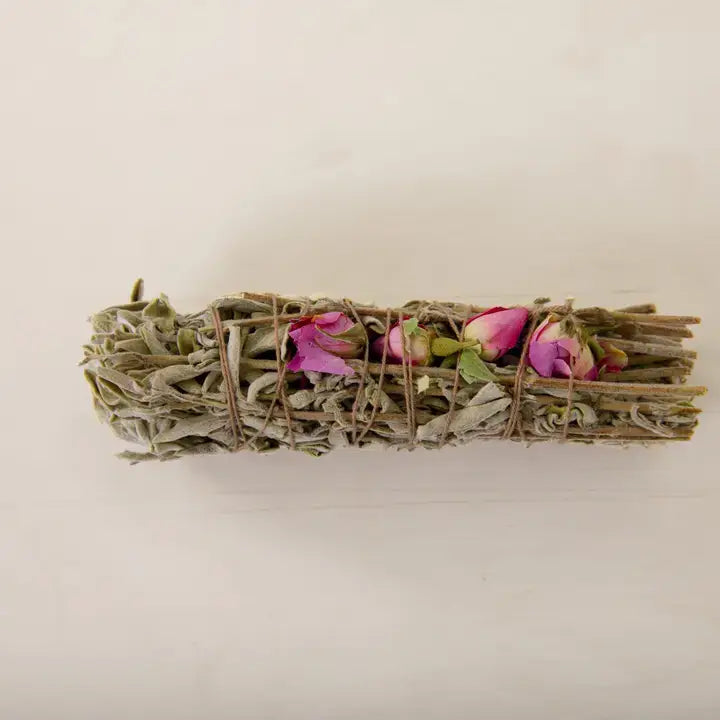 Salbei-Bündel mit Rosen | Natürliches Räucherwerk